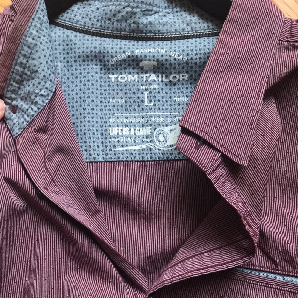 Euc Tom Tailor Button Down Maroon Collared Shirt … - image 3